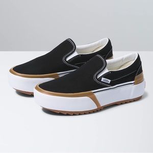 Vans Black, White & Gum Slip On Platform Stacked Shoe